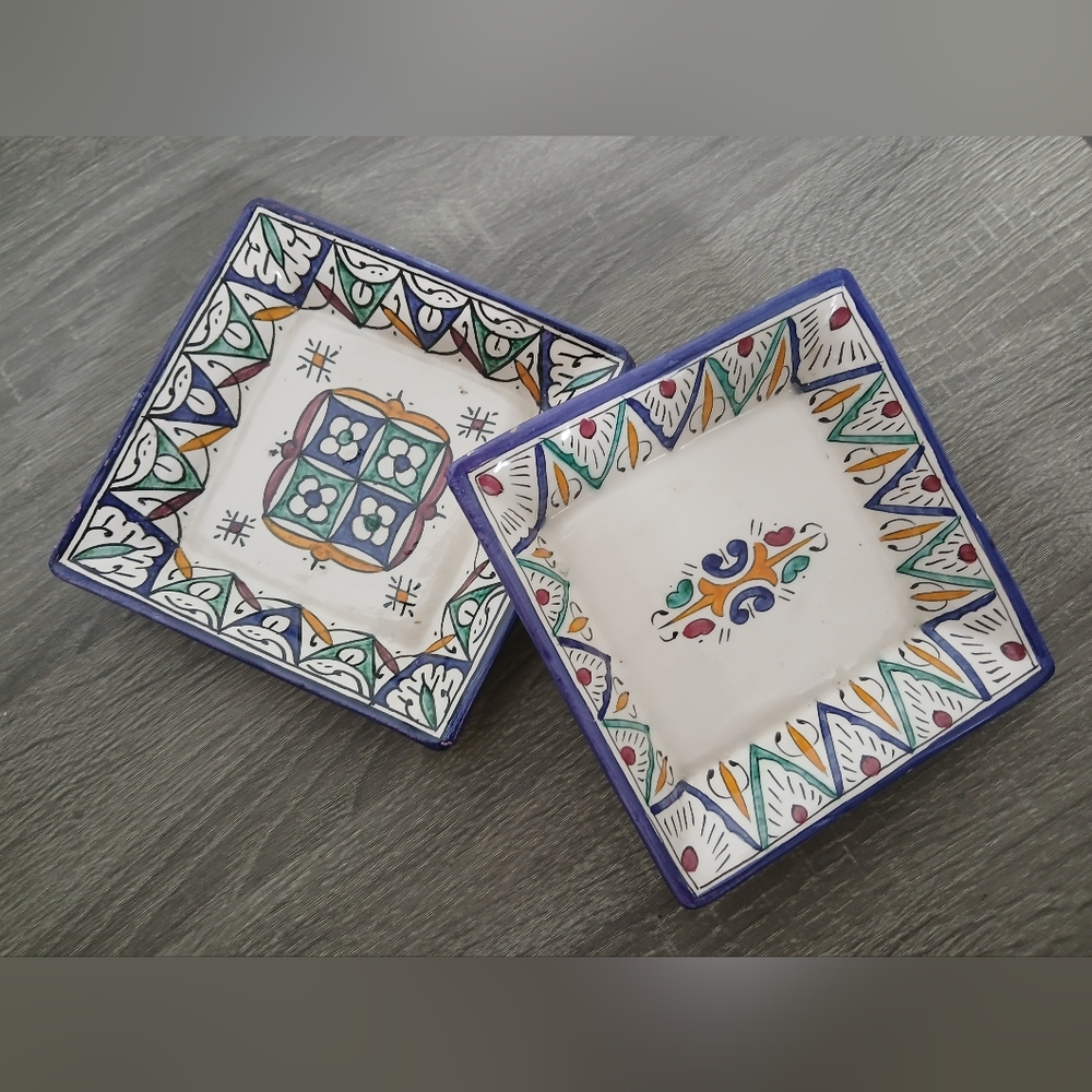 Vintage Ceramic Moroccan Dish Trinket Tray Set of 2